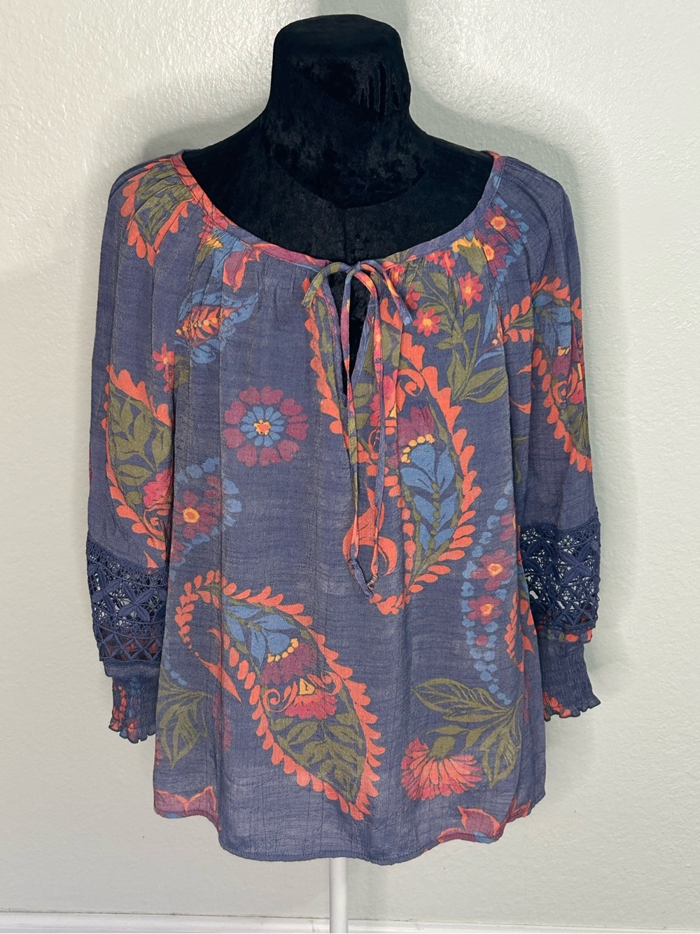 Unique Spectrum Boho Floral Peasant Blouse Size XL